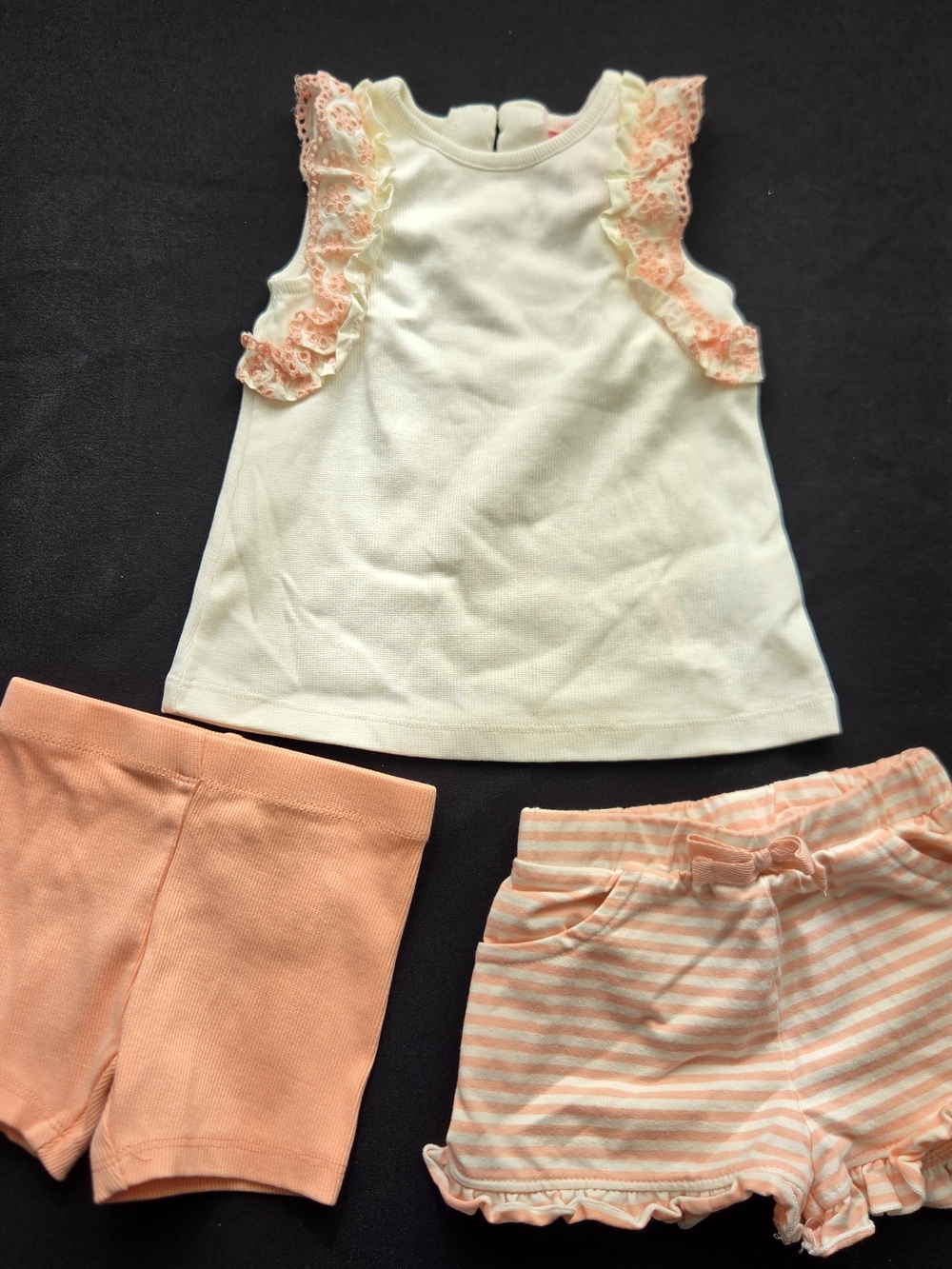 Isaac Mizrahi Cream Ruffle Top with Peach & Stripes Shorts Set 18 Months